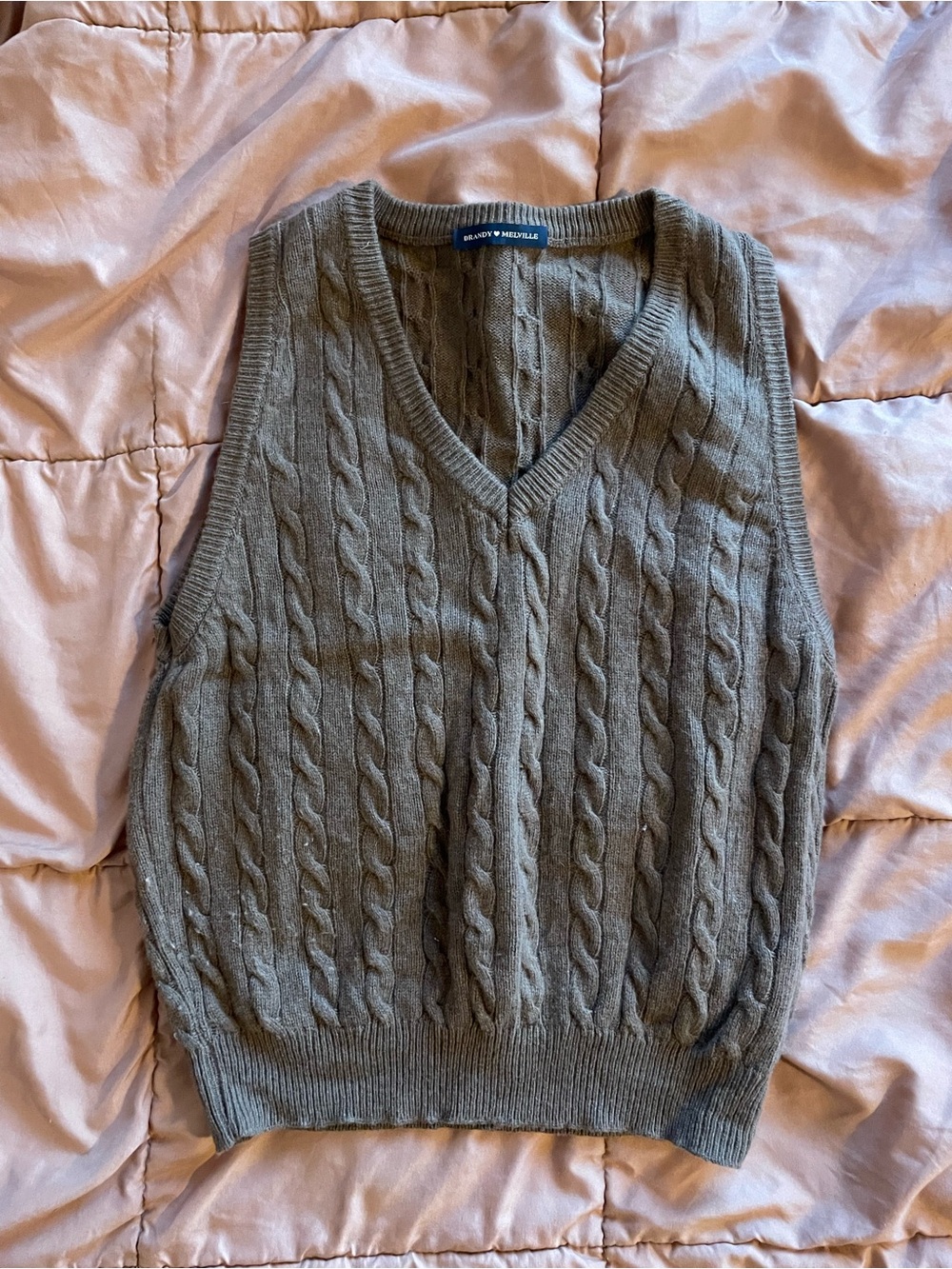 Brandy Melville Brown Cable Knit V-Neck Sweater Vest